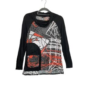 Carine Size Small Goth Lagenlook Abstract Art Animal Print Cowl Neck Tunic Top